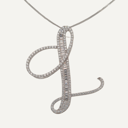 30mm Silver CZ Initial Pendant