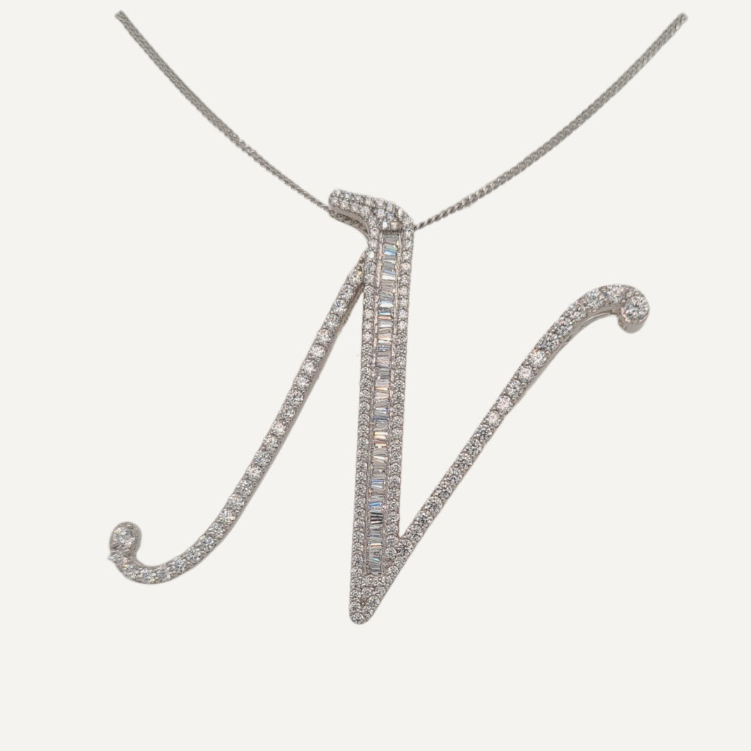 30mm Silver CZ Initial Pendant