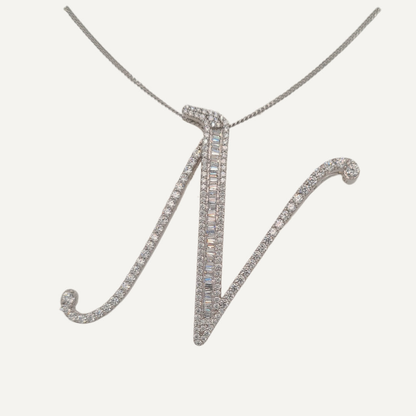 30mm Silver CZ Initial Pendant