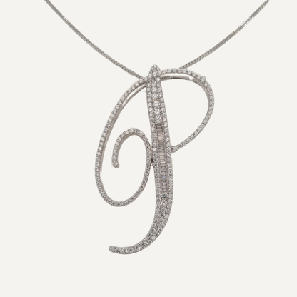 30mm Silver CZ Initial Pendant