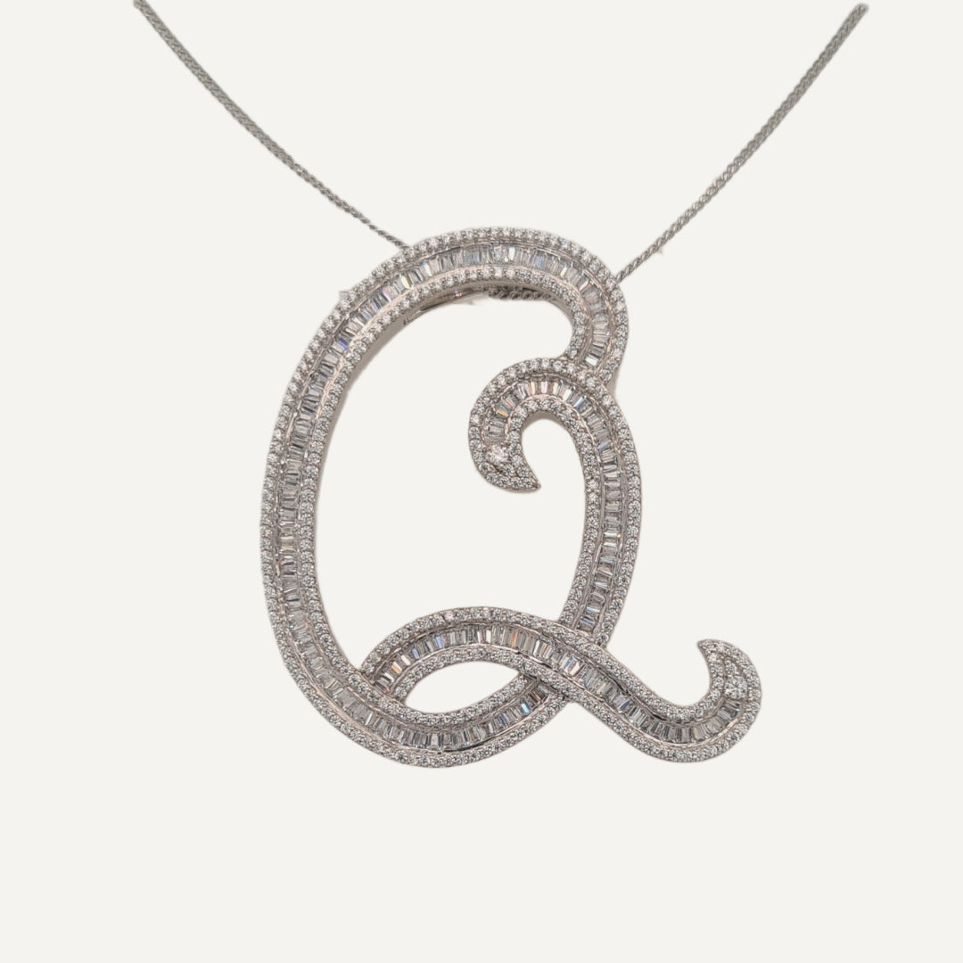 30mm Silver CZ Initial Pendant
