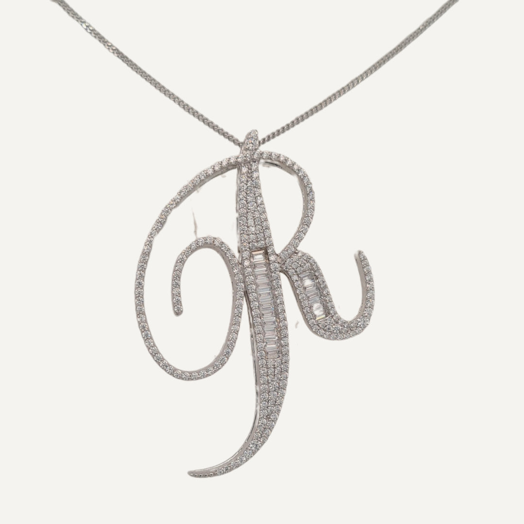 30mm Silver CZ Initial Pendant