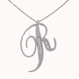 40mm Silver CZ Initial Pendant With Earrings