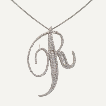 30mm Silver CZ Initial Pendant