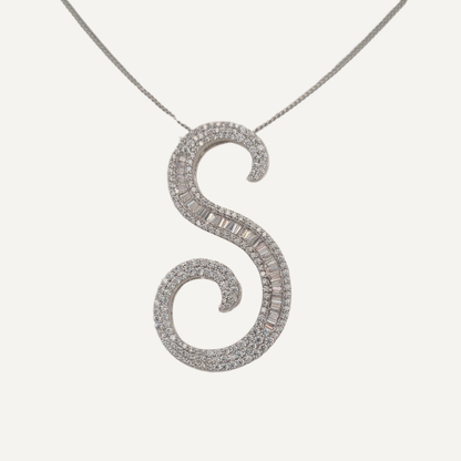 30mm Silver CZ Initial Pendant
