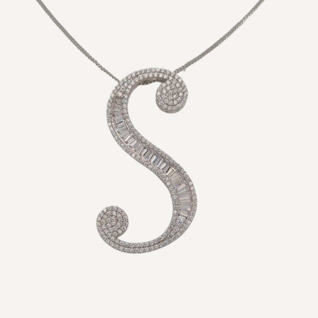 30mm Silver CZ Initial Pendant