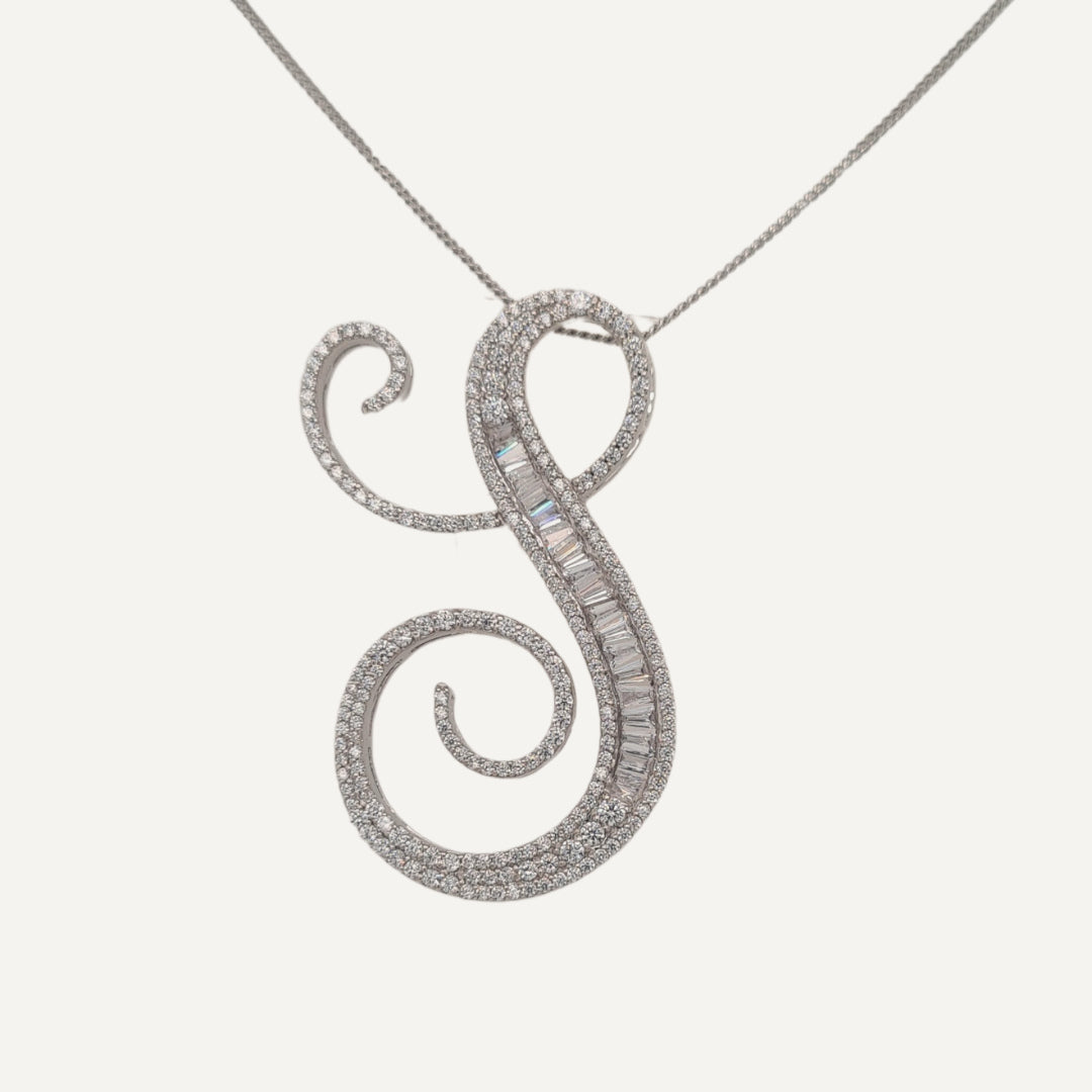 30mm Silver CZ Initial Pendant