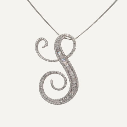 30mm Silver CZ Initial Pendant