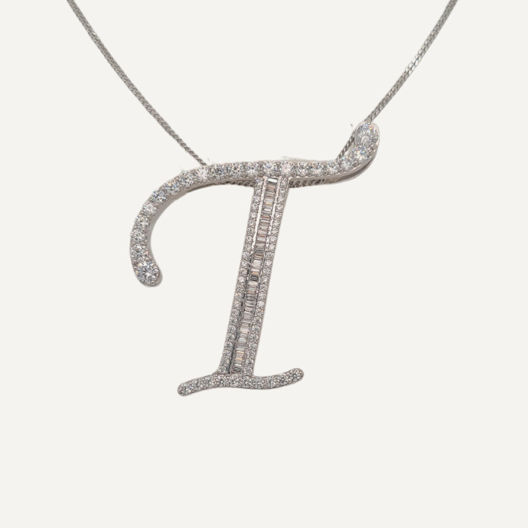30mm Silver CZ Initial Pendant