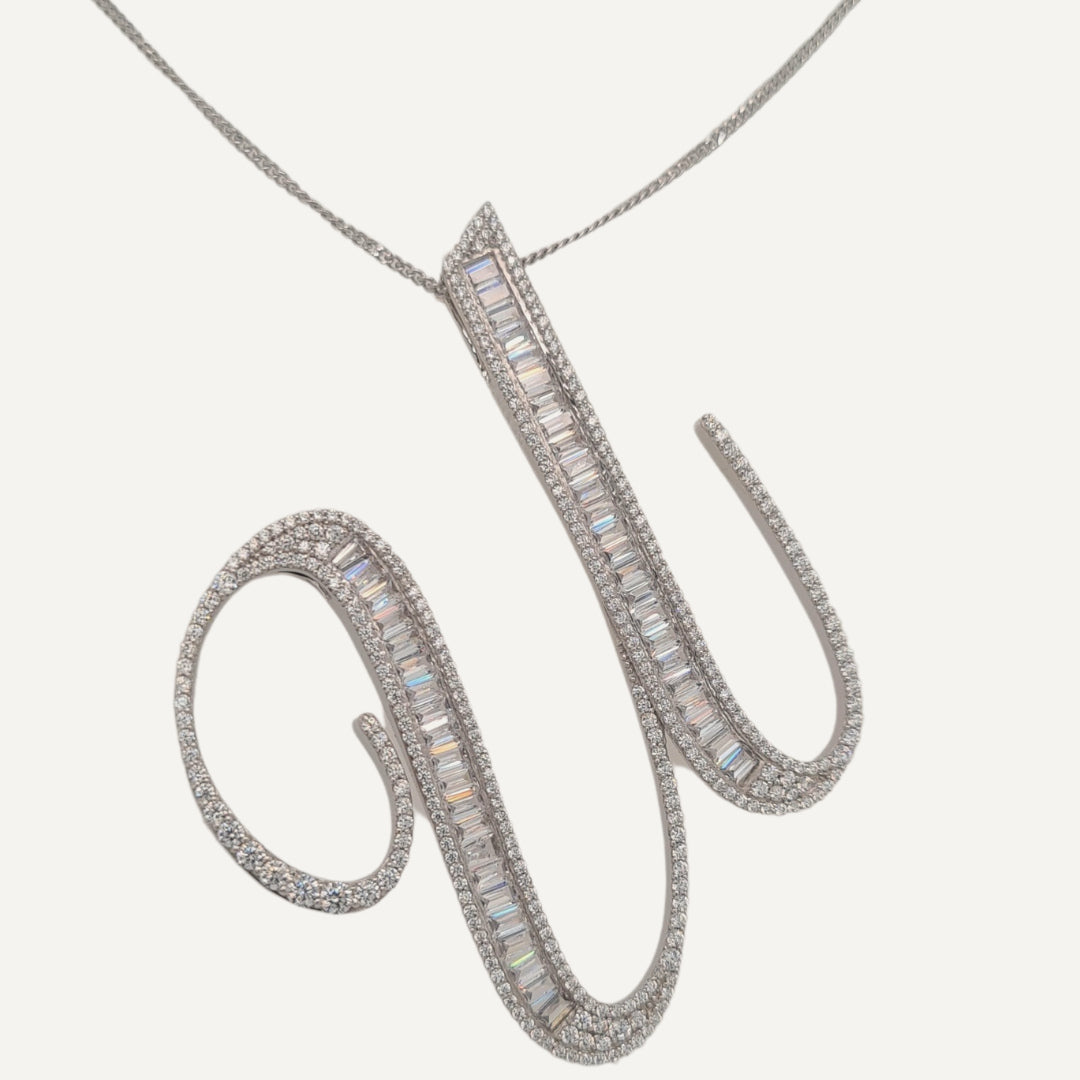 30mm Silver CZ Initial Pendant