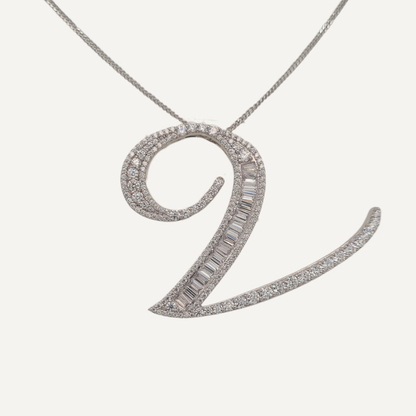 30mm Silver CZ Initial Pendant