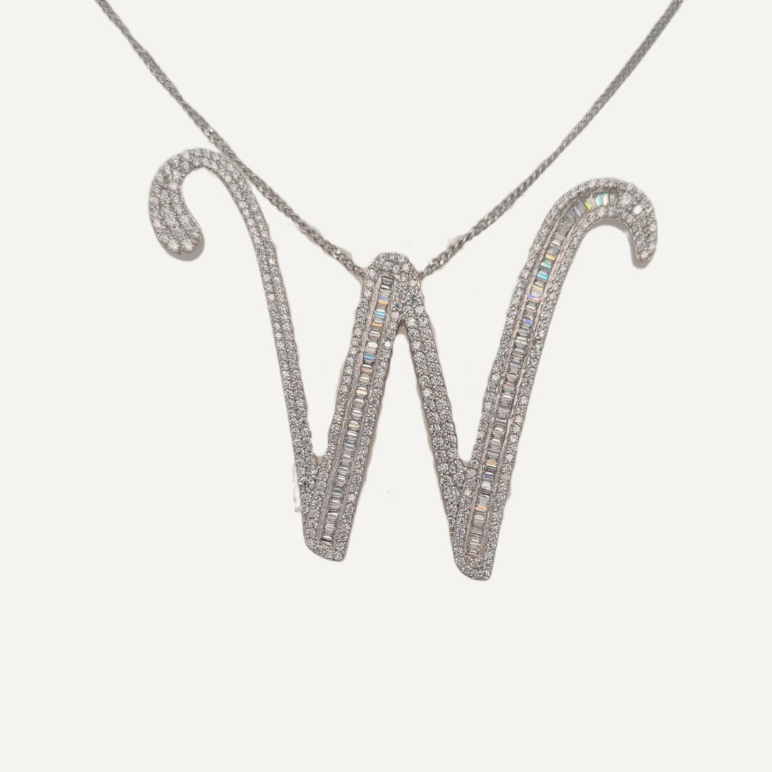 30mm Silver CZ Initial Pendant