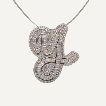 30mm Silver CZ Initial Pendant