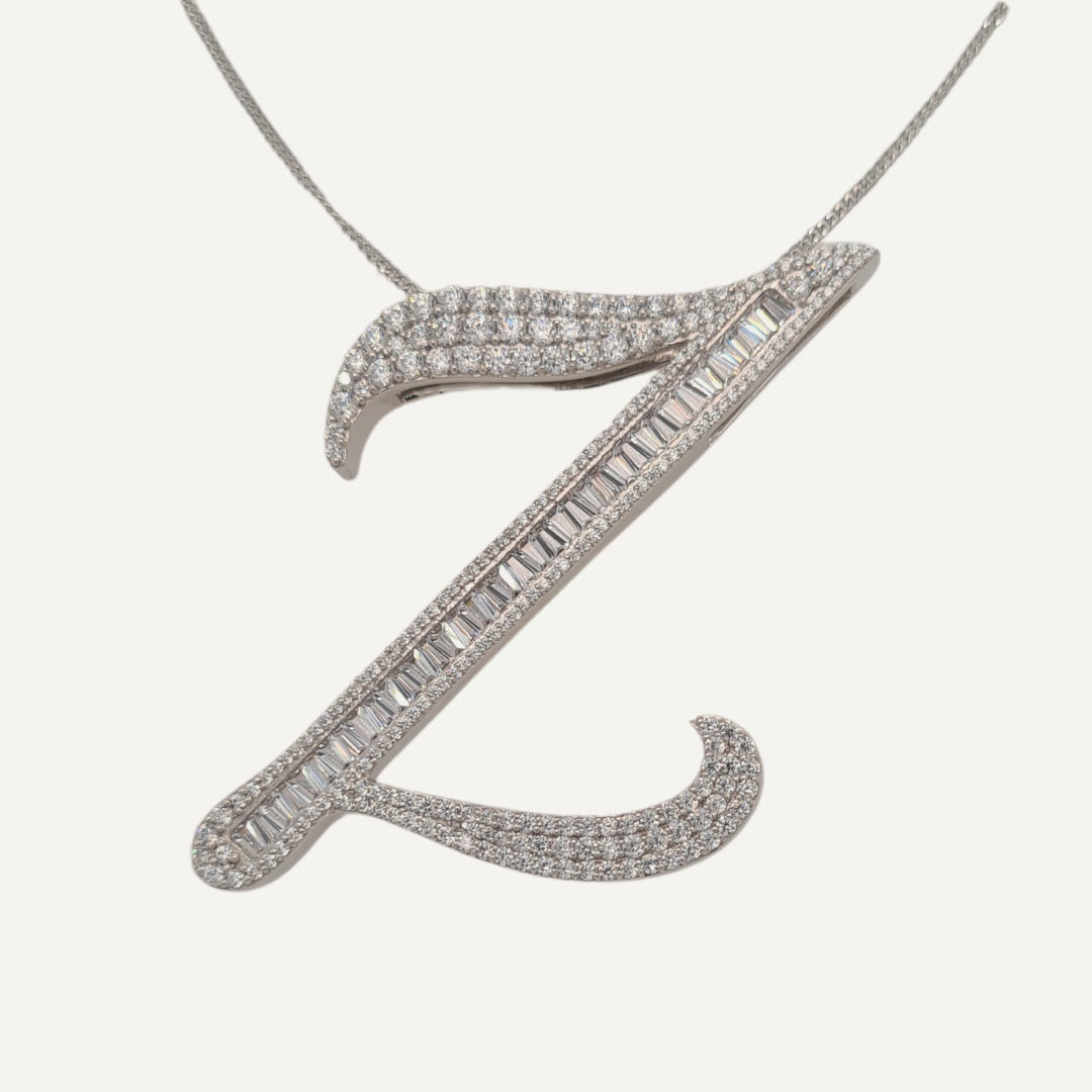 30mm Silver CZ Initial Pendant