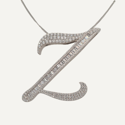 30mm Silver CZ Initial Pendant
