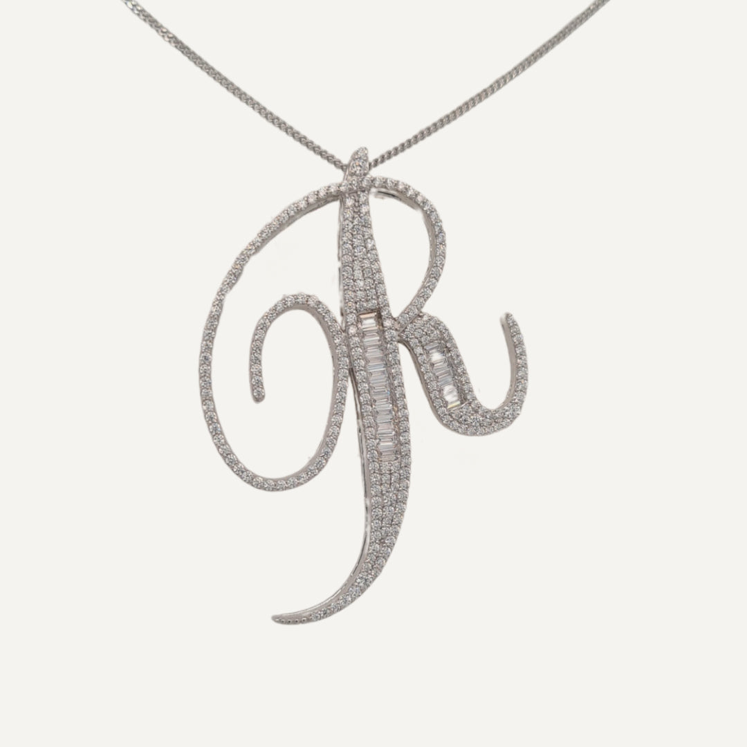 40mm Silver CZ Initial Pendant