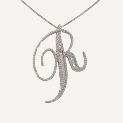 40mm Silver CZ Initial Pendant