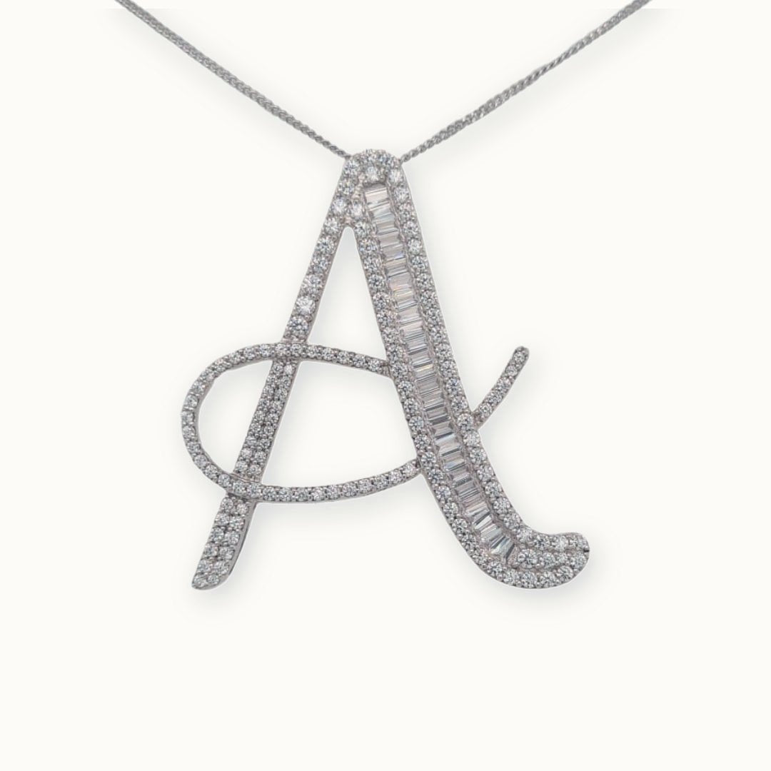 Silver CZ initial pendant