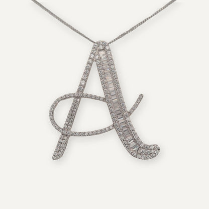 40mm silver CZ initial A pendant