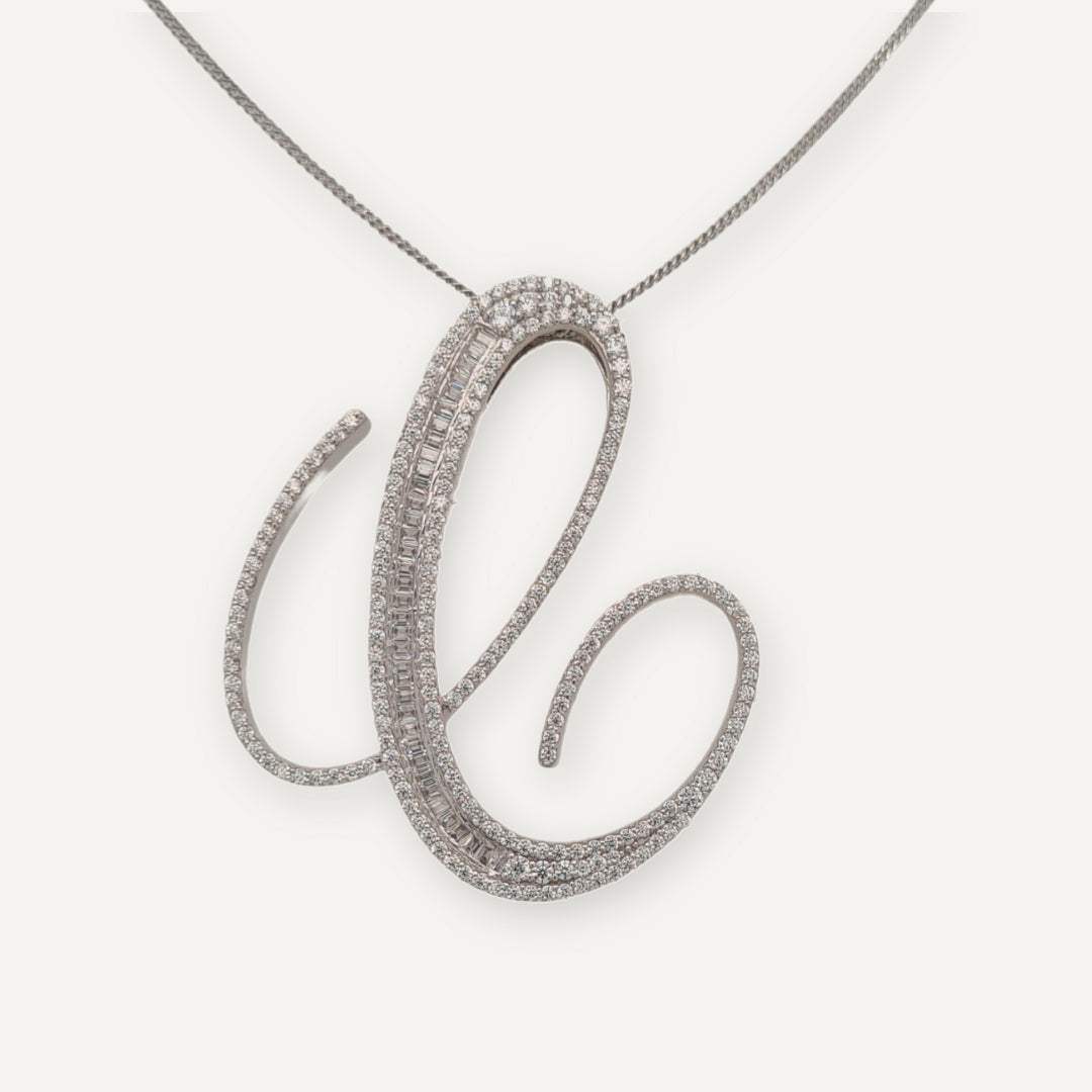 30mm silver CZ initial C pendant