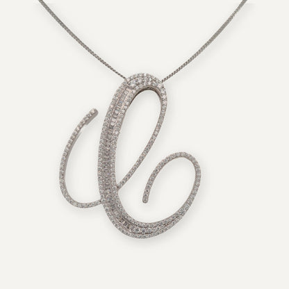 30mm silver CZ initial C pendant