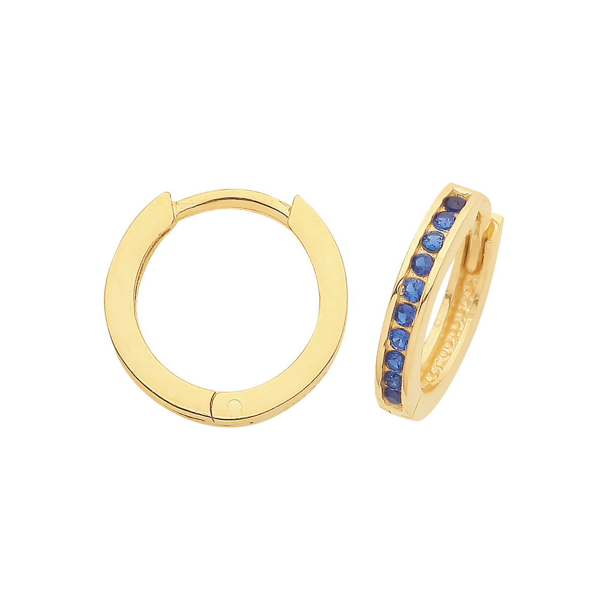 9ct Gold Blue CZ Set Hinged Hoops - ER001, style 08S