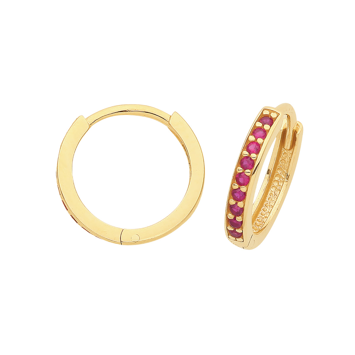 9ct Gold Red CZ Set Hinged Hoops - ER001-10R - Default Title