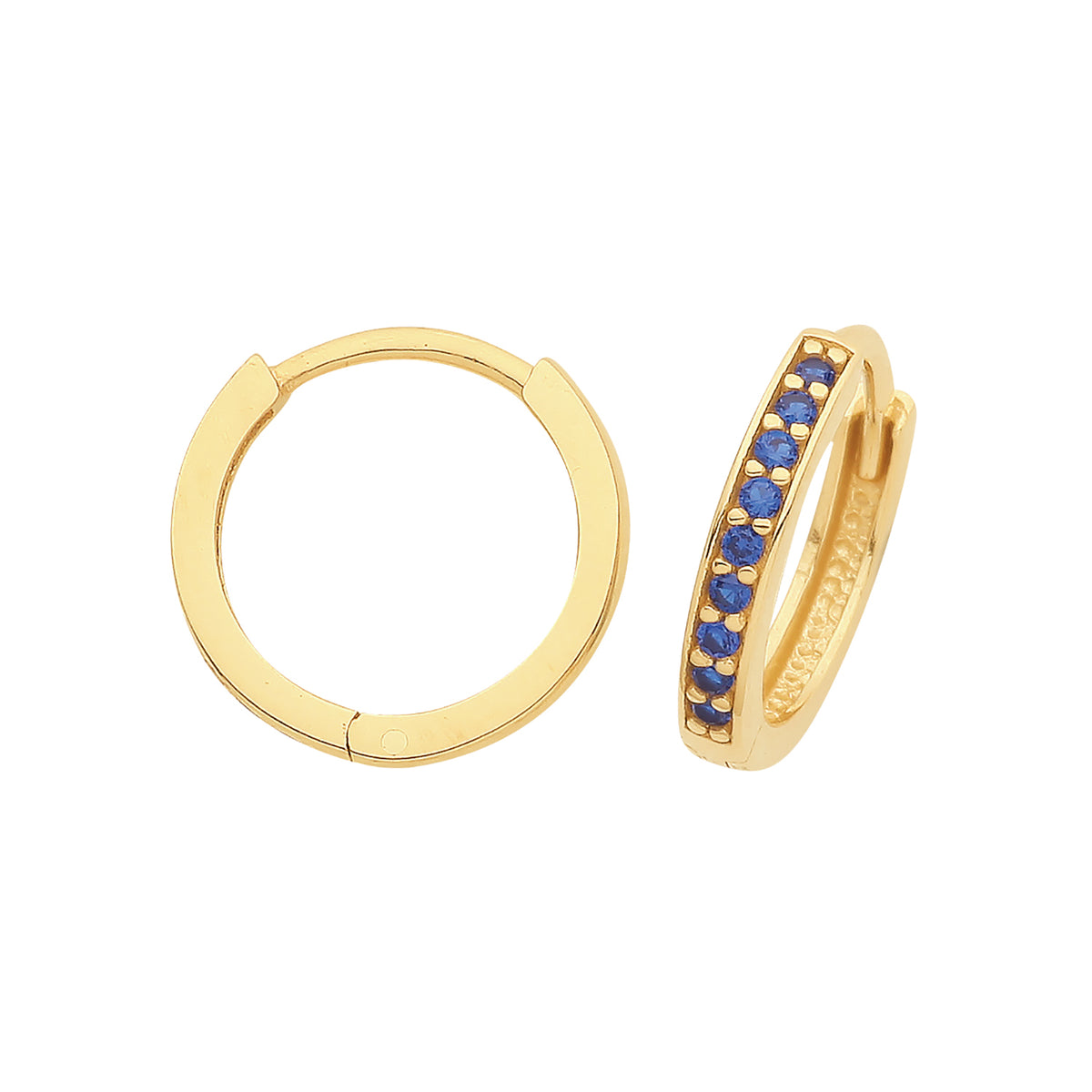 9ct Gold Blue CZ Set Hinged Hoops - ER001, style 10S
