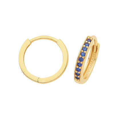 9ct Gold Blue CZ Set Hinged Hoops - ER001, style 10S