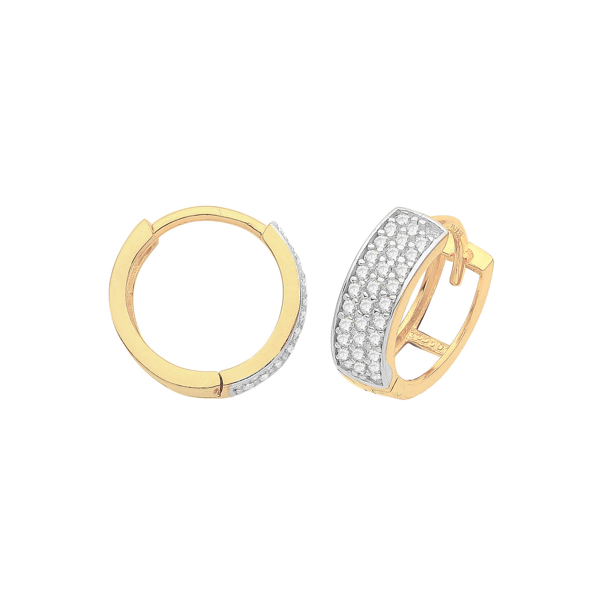 9ct Gold 3 Row CZ Set Hinged Hoops - ER004 - 10 mm