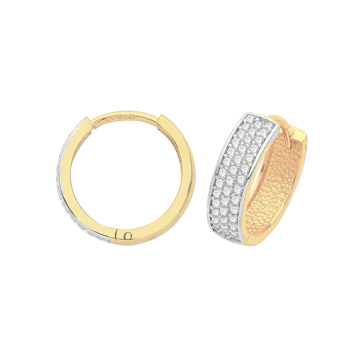 9ct Gold 3 Row CZ Set Hinged Hoops - ER004 - 12 mm
