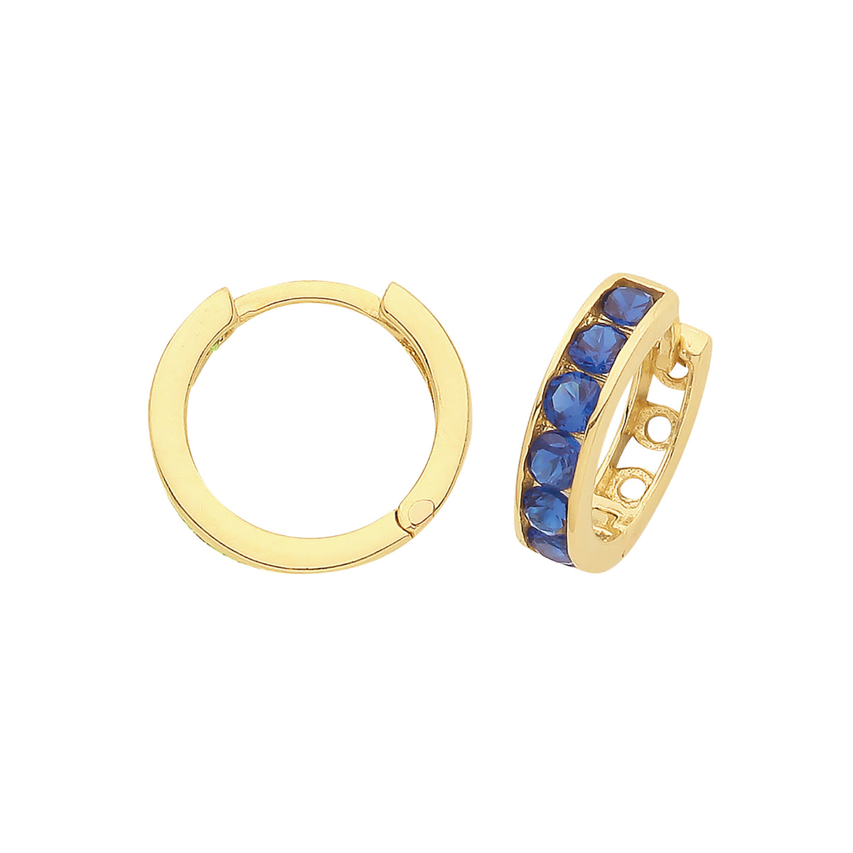 9ct Gold Blue CZ Hinged Hoops - ER034S - Default Title