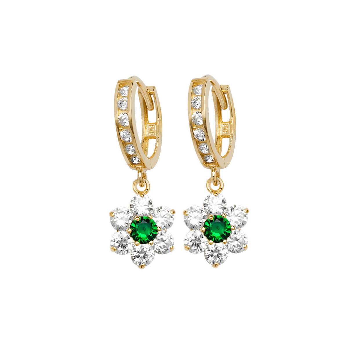 9ct Gold Round Green CZ Cluster Flower Style Drops - ER1145E - Default Title