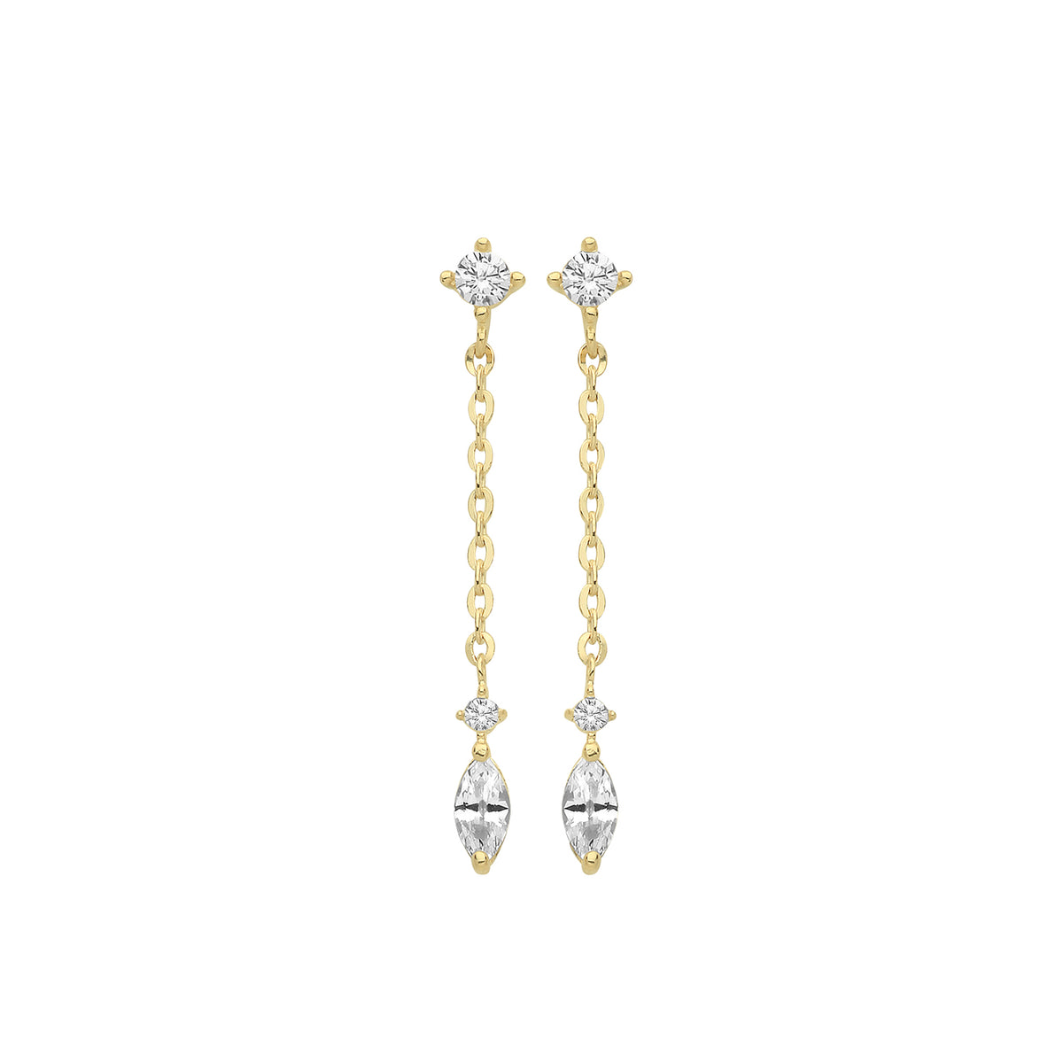 9ct Gold 3 CZ Stone Chain Drops - ER1163 - Default Title