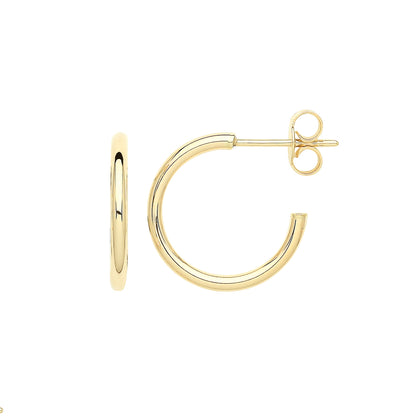 9ct Gold Hoops With Post - ER1190 - 15 mm