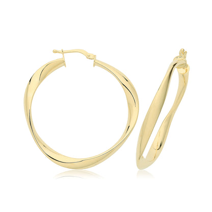 9ct Yel Gentle Twist Hoops - ER1205 - 25 mm