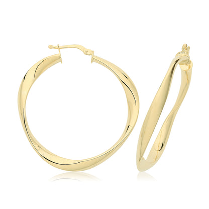9ct Yel Gentle Twist Hoops - ER1205 - 30 mm
