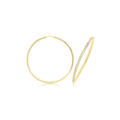 9ct Gold Thin CZ Hoops - ER1212 - 40 mm
