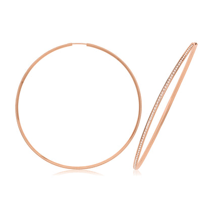 9ct Gold Thin CZ Hoops - ER1212R - 70 mm