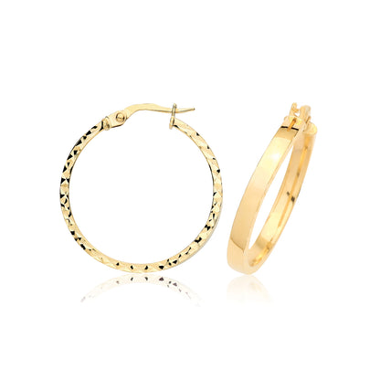 9ct Yellow Gold Diamond Cut Earring Hoops - ER1263 - 20 mm