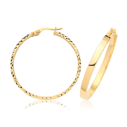 9ct Yellow Gold Diamond Cut Earring Hoops - ER1263 - 30 mm
