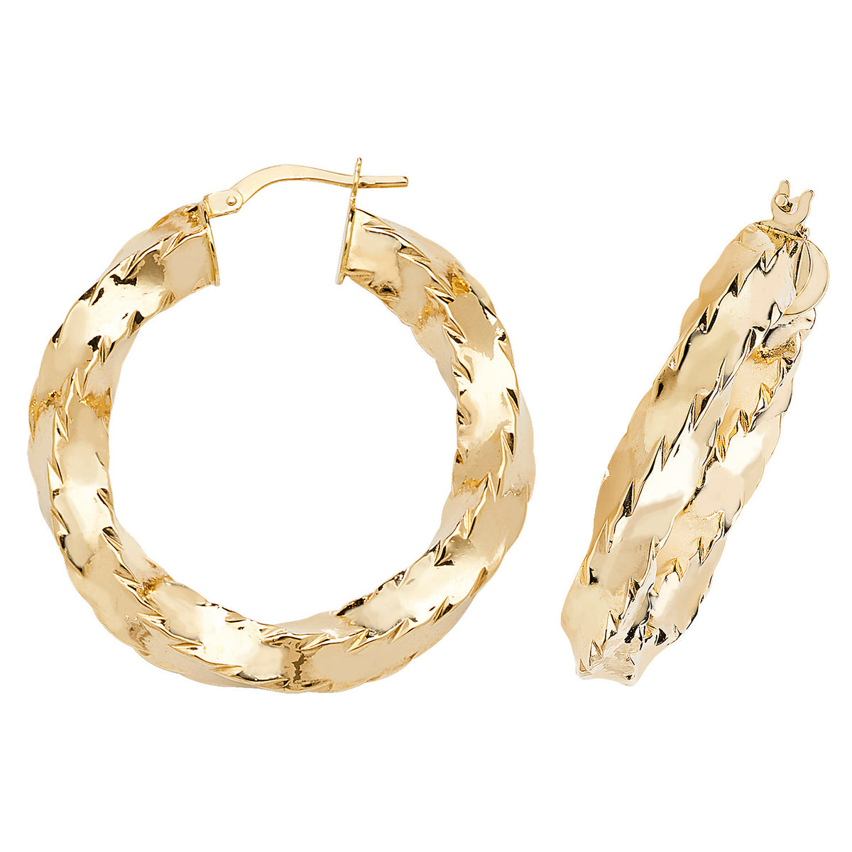 9ct Gold Diamond Cut Twisted Hoops - ER160N - Default Title