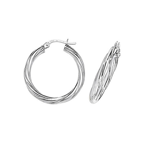 9ct White Gold Twisted Hoops - ER355W