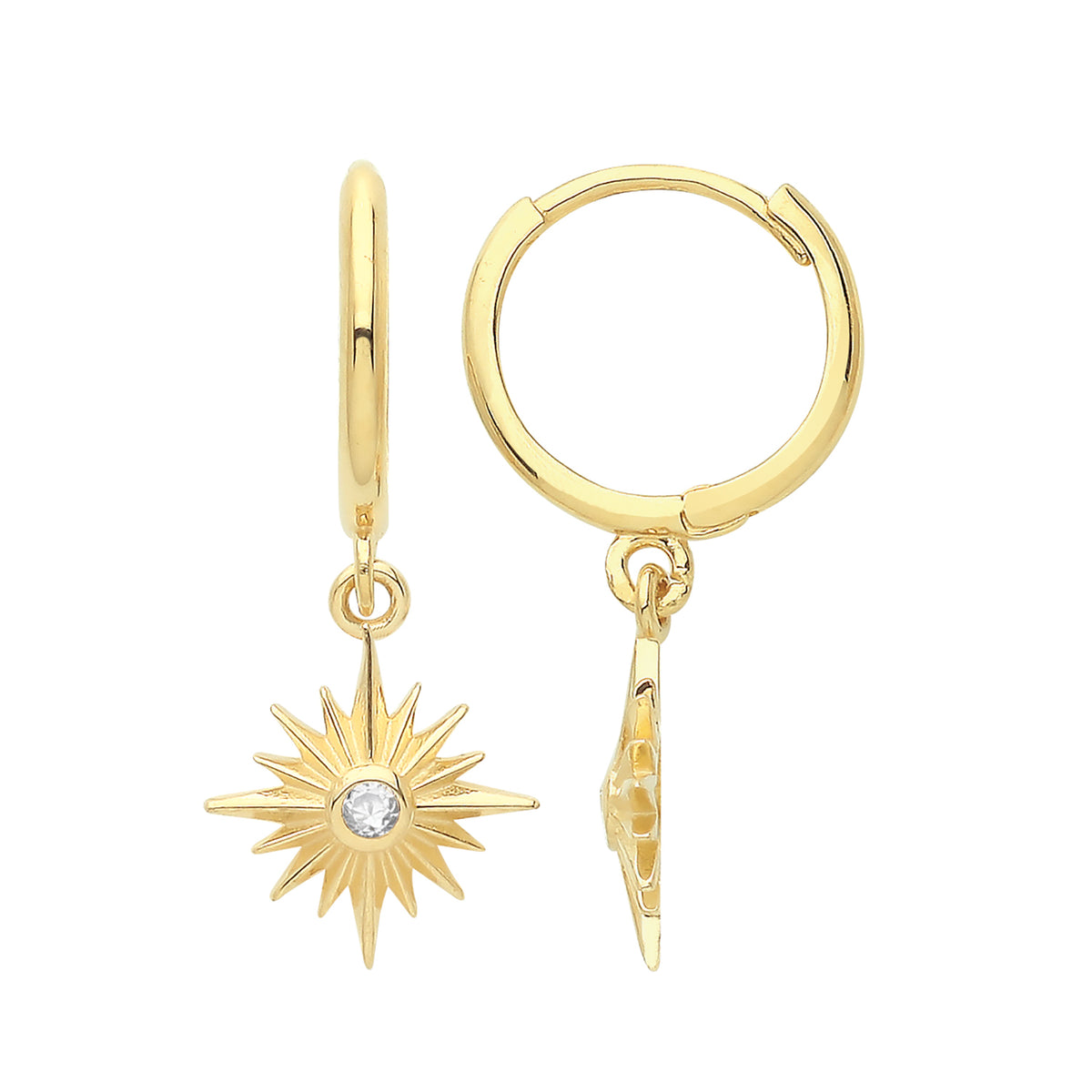 9ct Gold Starburst Drop Hinged Earrings - ES1680