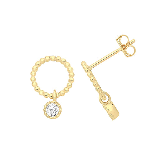 9ct Gold Circle Stud With Hanging CZ - ES1699
