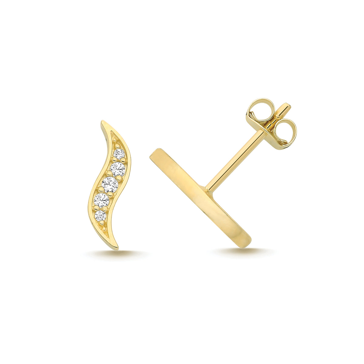 9ct Yellow Gold CZ Wave Studs - ES2081