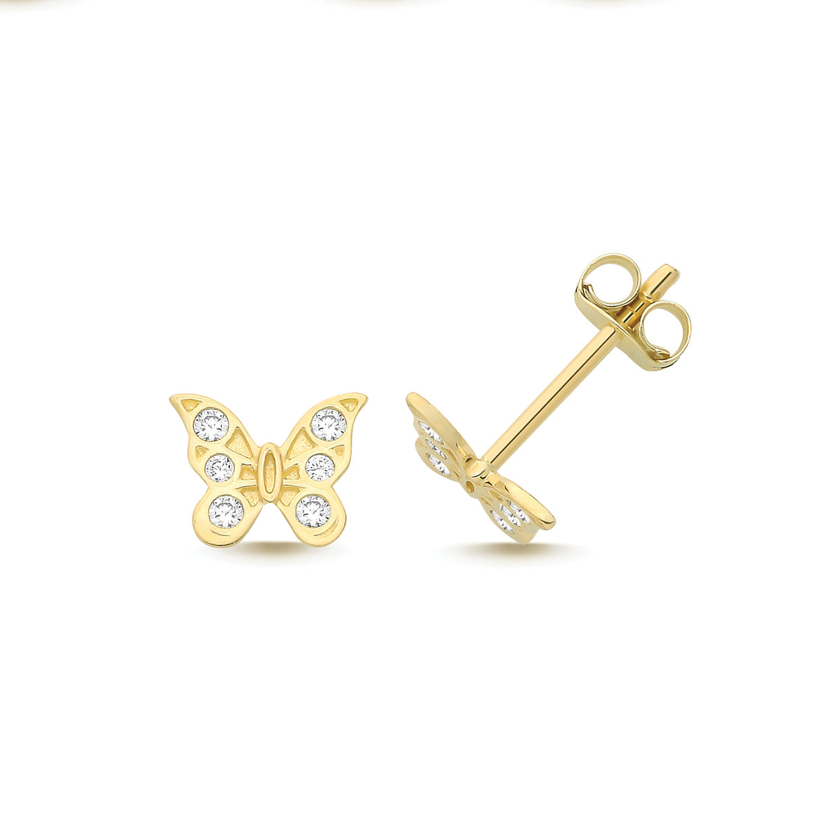 9ct Yellow Gold CZ Butterfly Studs - ES2106