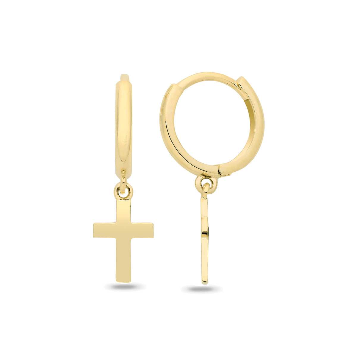 9ct Yellow Gold Huggy Cross Drop Earrings - ES2121