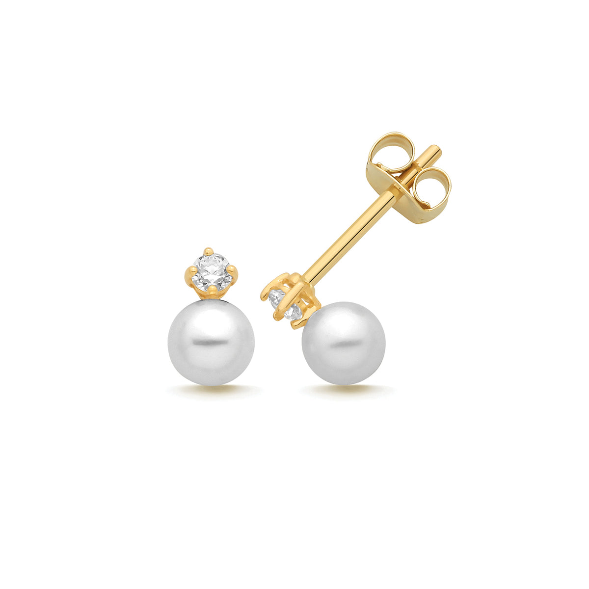 9ct Yellow Gold CZ + Pearl Stud - ES2179