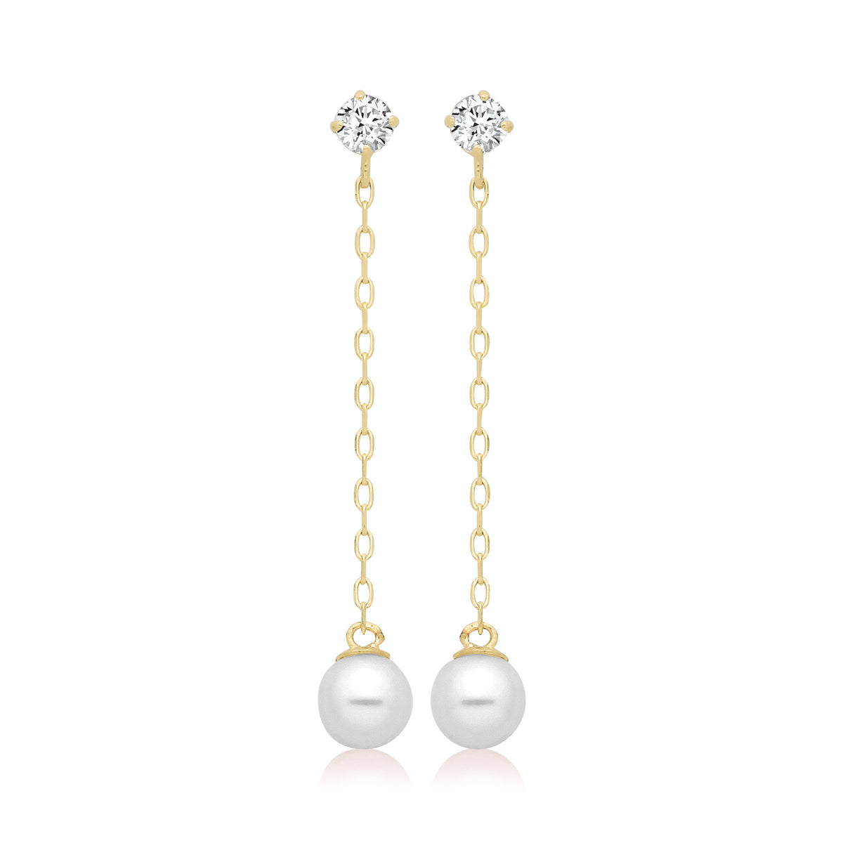 9ct Yellow Gold CZ + Pearl Drop Earrings - ES2189